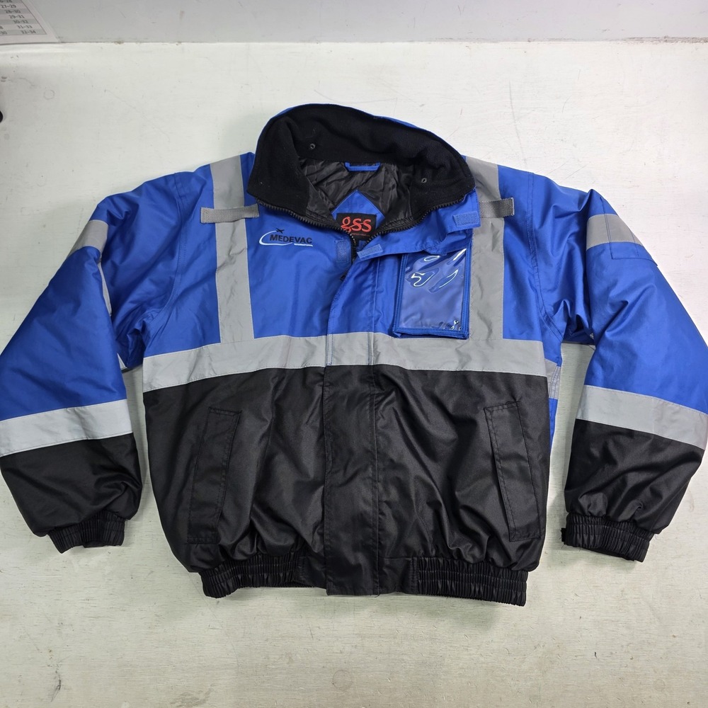 GSS Safety 8013 Blue Reflective EMS Bomber Work Jacket Quilted Lined Mens XL EUC